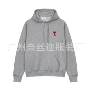 AMIRI Grey Hoodie with Heart Emblem: Casual