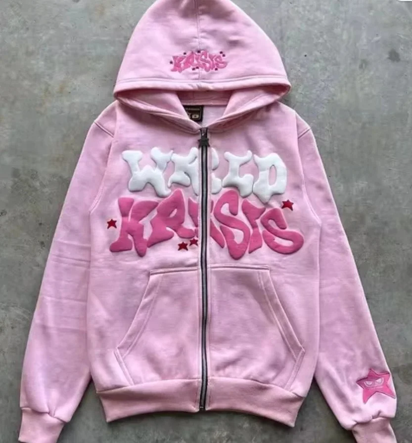KRYSIS Pink Hoodie: Fluffy Lettering, Star