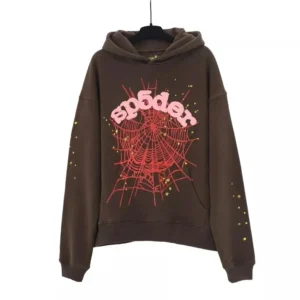 Sp5der Brown Hoodie with Spider Web