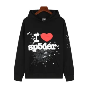 sp5der Black Hoodie: Heart & Star