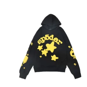 Sp5der Black Hoodie with Yellow Stars: Edgy