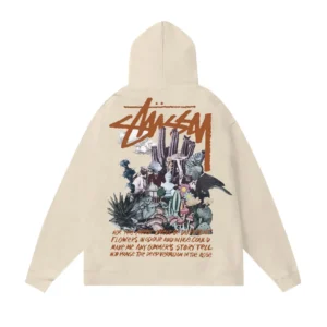 Stussy Beige Graphic Hoodie: Desert Inspired