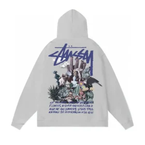Stussy Light Gray Graphic Hoodie: Urban