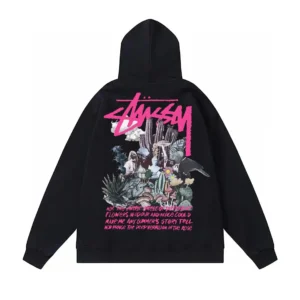 Stussy Black Hoodie: Urban Style with Cactus