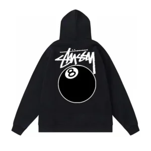 Stussy Black Hoodie: Cool 8 Ball Graphic for