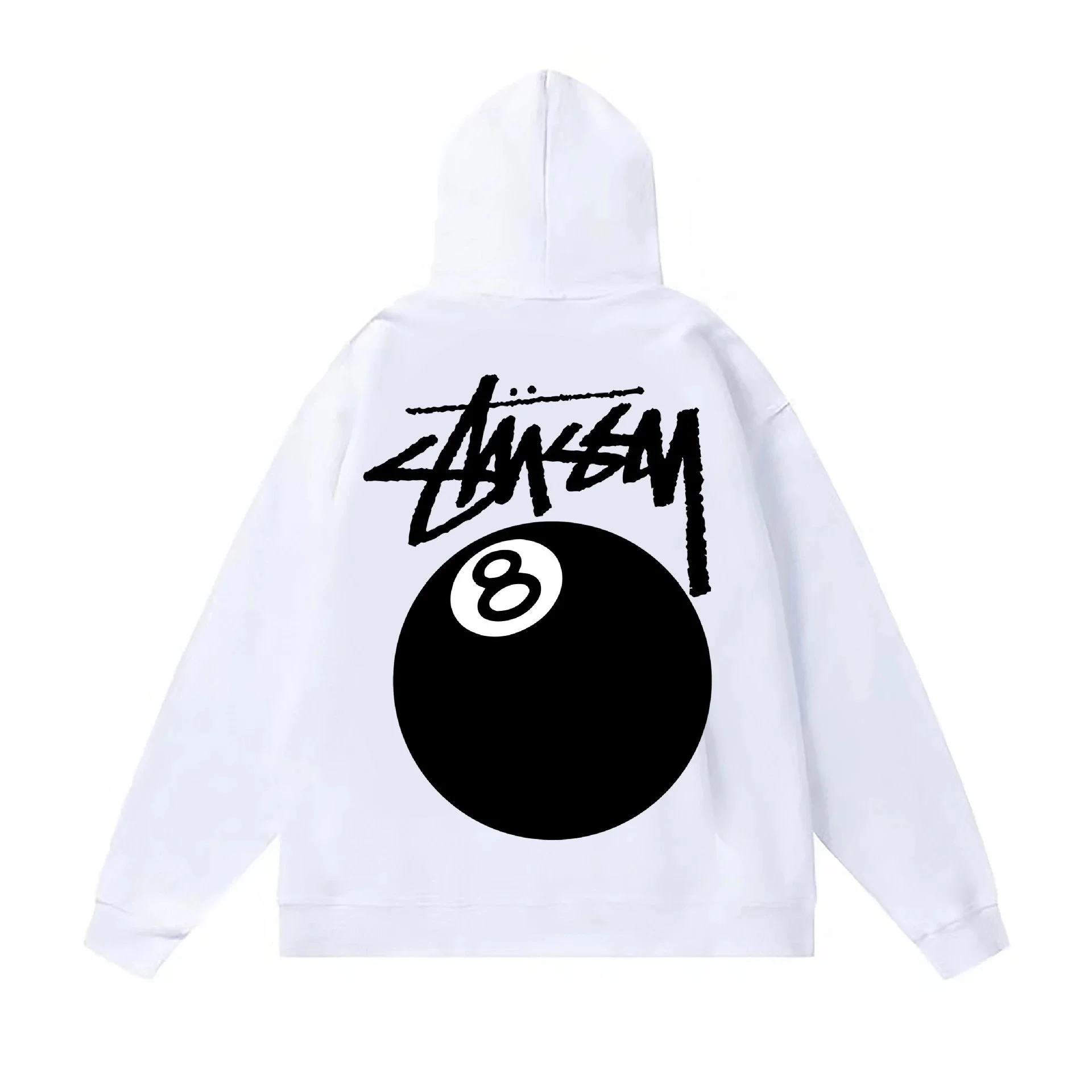 Stussy White Hoodie with 8 Ball Graphic