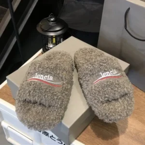 Balenciaga Grey Logo Slippers, Luxury for
