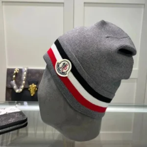 Moncler Grey Beanie: Luxe Emblem, Warm