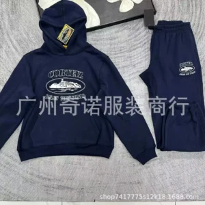 Corteiz Navy Blue Ship Print Hoodie