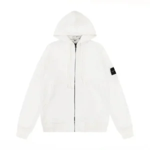 Stone Island White Zip up Hoodie: Urban