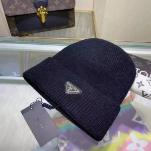 Prada Navy Beanie: High end knit hat for