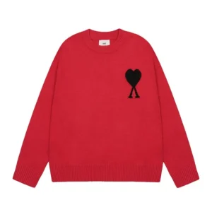 AMIRI Red Knit Sweater with Heart Emblem
