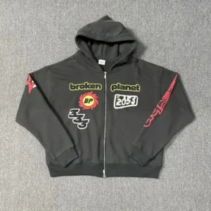 Broken Planet Black Zip up Hoodie: Bold