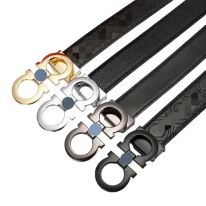 Ferragamo Black Belt with Gold Buckle