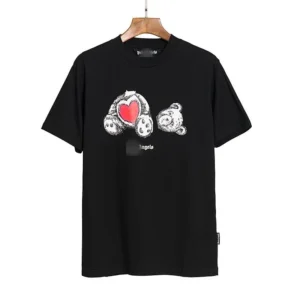 Palm Angels Black T Shirt with Teddy Heart