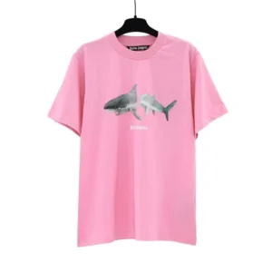 Palm Angels Pink T shirt with Shark Print