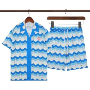 Coachblanc Blue white Wave pattern Short