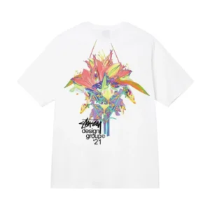 Stussy design group white tee: Vivid art for