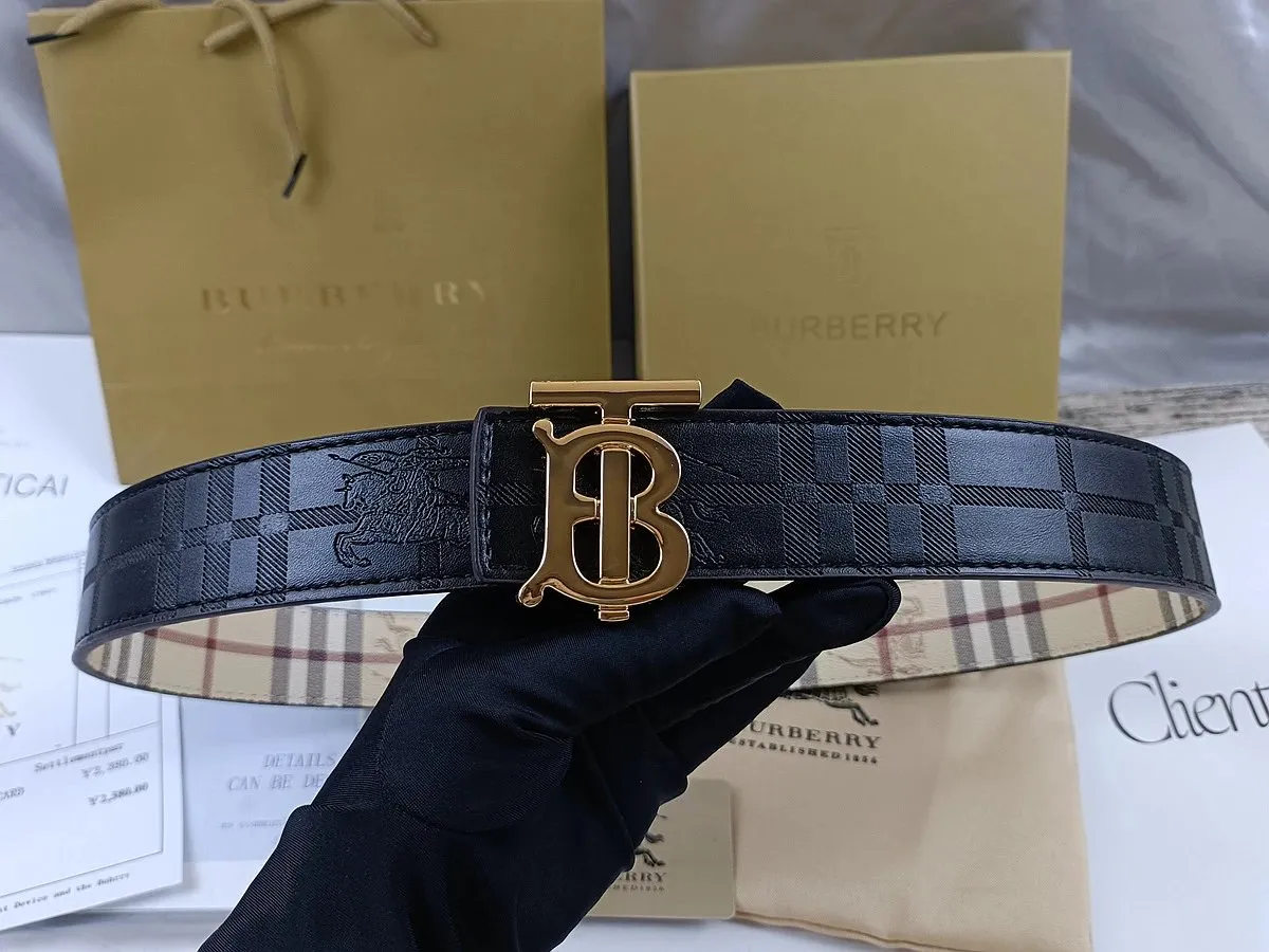 Burberry Black Belt with Gold Buckle, Luxury