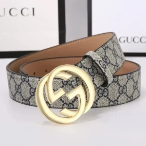 Gucci Beige/Black Belt with Gold GG Buckle