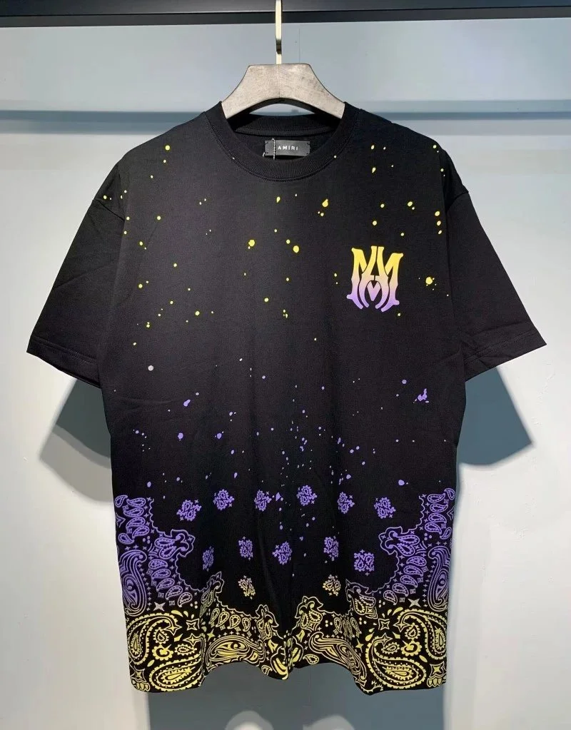AMIRI Black T Shirt: Cosmic Logo and Paisley