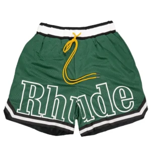 Rhude Green Mesh Shorts: Bold branding
