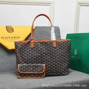 Goyard Brown Gray Handbag and Purse Set