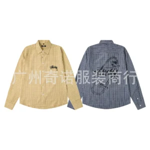 Stussy Blue Plaid Shirt Cool Graphic Back