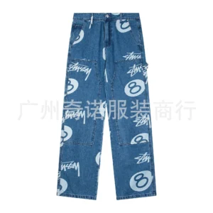 Stussy Blue Denim Jeans: Graffiti Prints for
