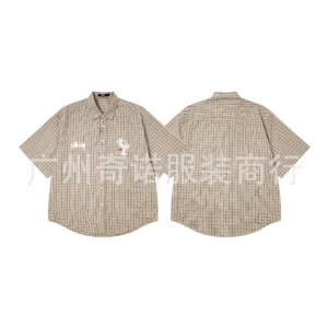 Stussy Beige Brown Checked Short Sleeve
