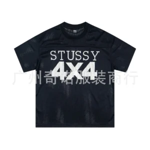Stussy Black Mesh T Shirt: Bold Print
