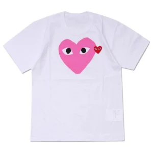 Comme des Gar?ons Play White Tee: Eye catching Heart Print