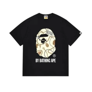 BATHING APE Black Tee: Chain Embellished Ape