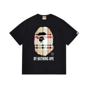 BATHING APE Black Plaid Ape T Shirt: Urban