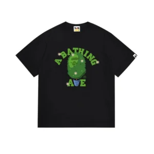 A Bathing Ape Black Tee: Trendy Green Motif