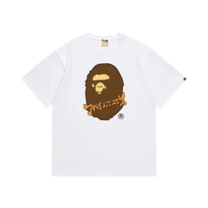 BAPE White T Shirt with Ape Logo, Streetwear