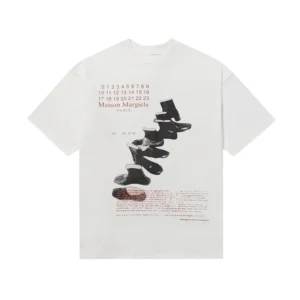 Maison Margiela White T Shirt: Artistic Footwear Print Design