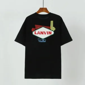 LANVIN Black Tee: Branded Neon Design