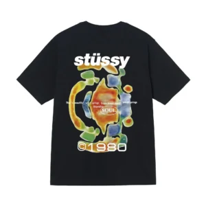 Stussy Black Tee: Colorful Abstract, Street