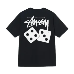 Stussy Black T Shirt: Graffiti & Dice Motif