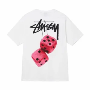 Stussy White T shirt with Pink Dice Design