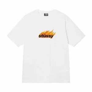Stussy White Tee: Urban Cool with Flame