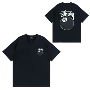 Stussy Black T Shirt: Cool Logo & 8 Ball