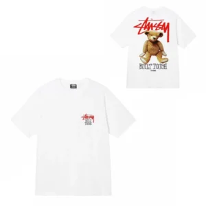 Stussy White Graphic T: Cool Teddy and Logo