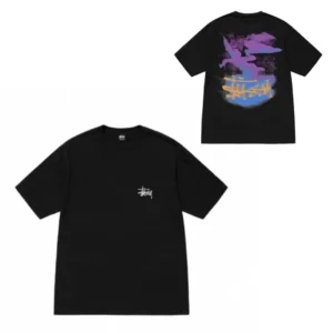 Stussy Black T Shirt: Iconic logo, graffiti
