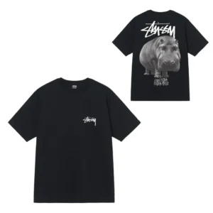 Stussy Black Tee: Iconic Logo, Cool Hippo