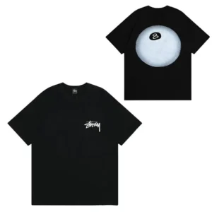 Stussy Black T Shirt with 8 Ball Graphic
