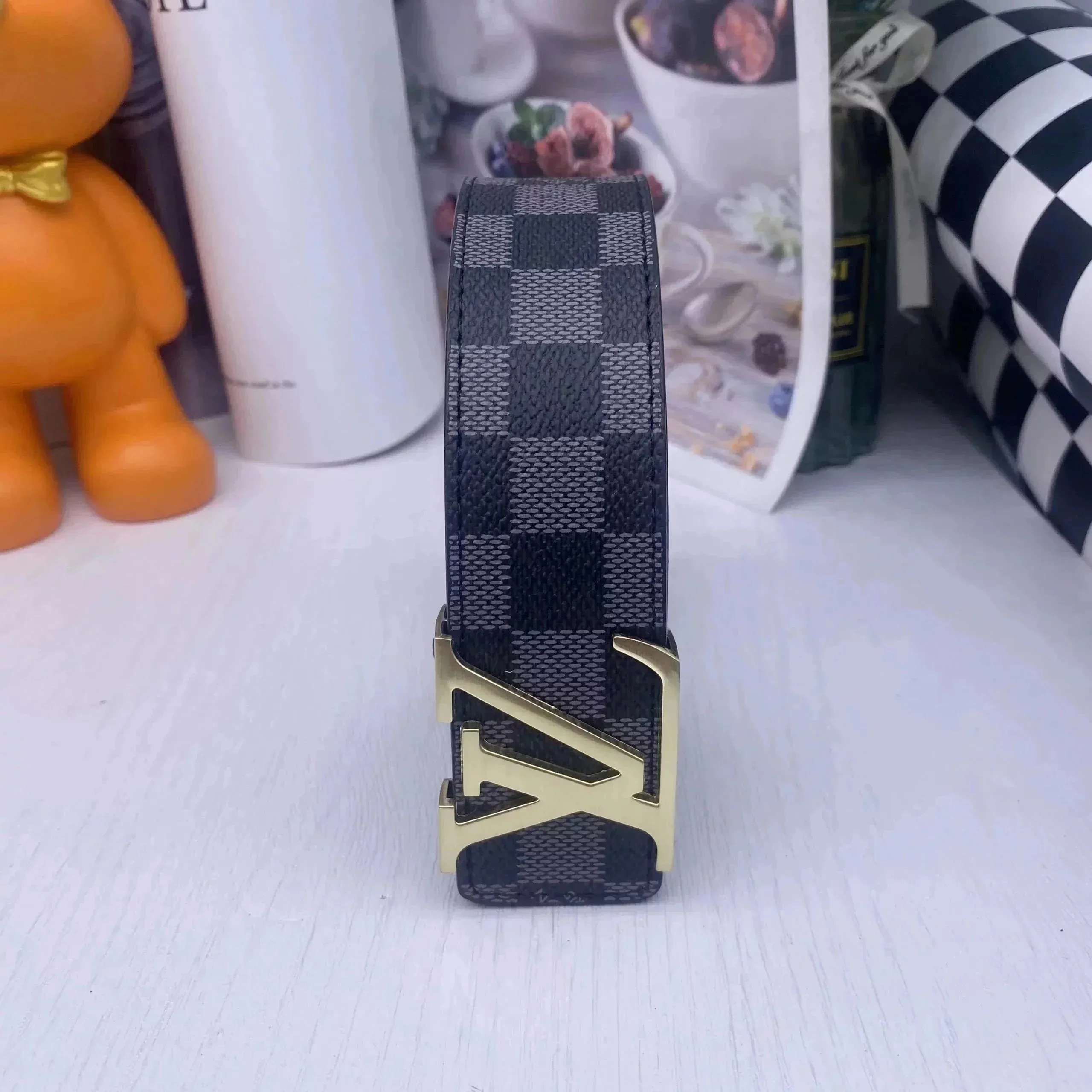 Louis Vuitton Black Checkered Belt, Fashion