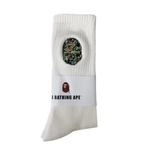 A Bathing Ape White Socks with Camo Emblem