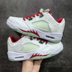 Nike Air Jordan 5 White Kicks with Red Green